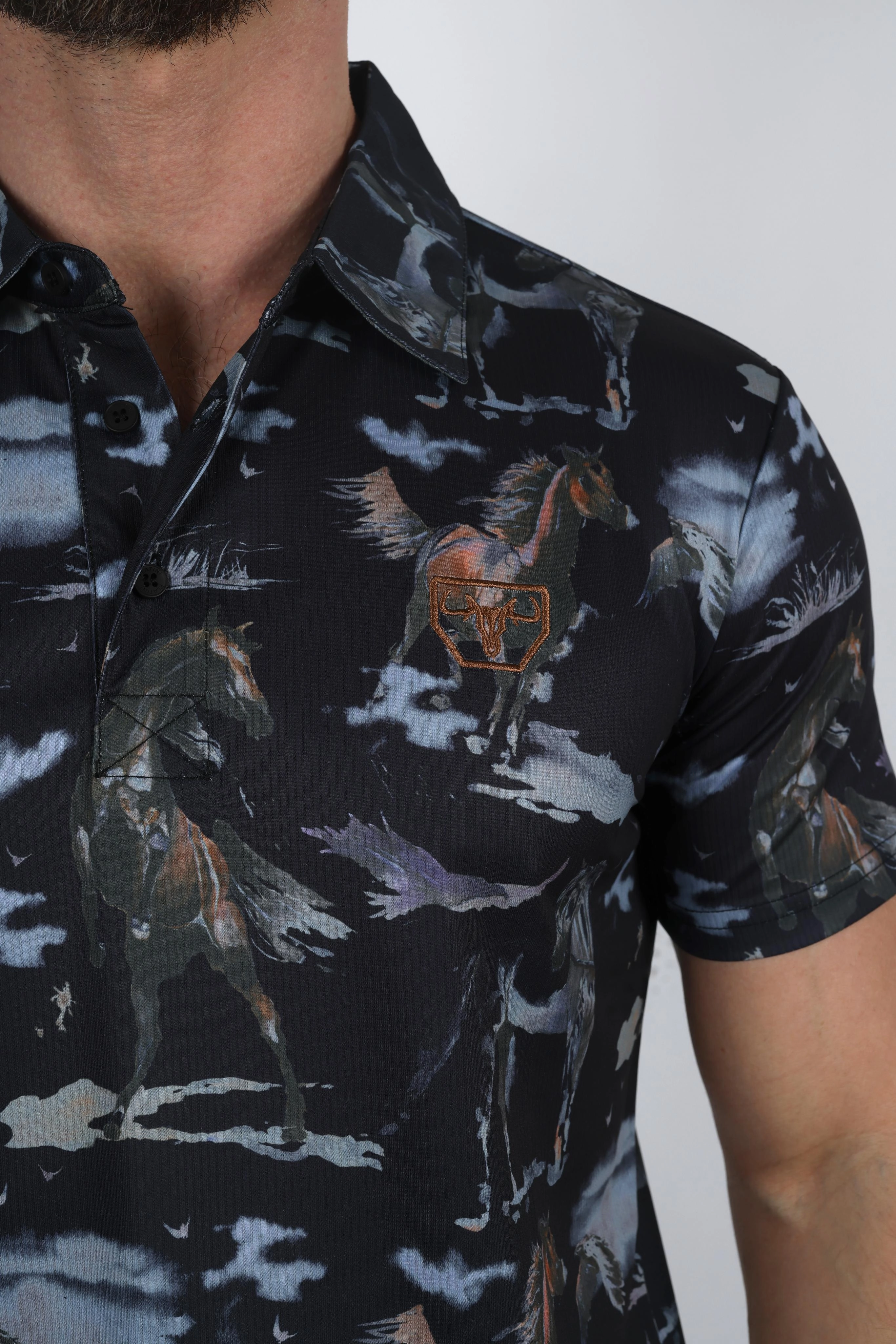 Relaxed Collar Mens Performance Fabric Modern Fit Stretch Rodeo Print Polos