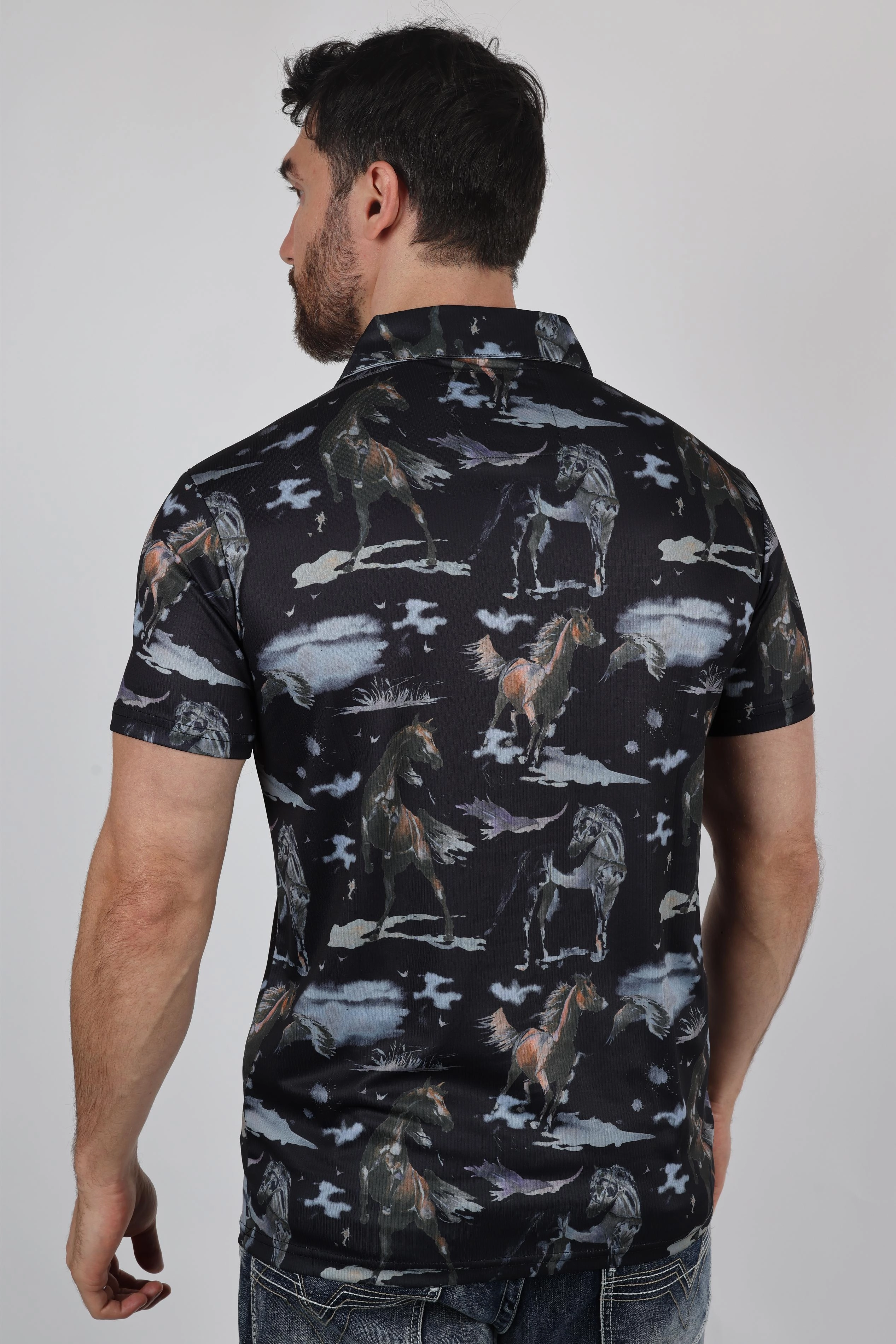 Mens Performance Fabric Modern Fit Stretch Rodeo Print Polos Sleek Layers Fresh Style