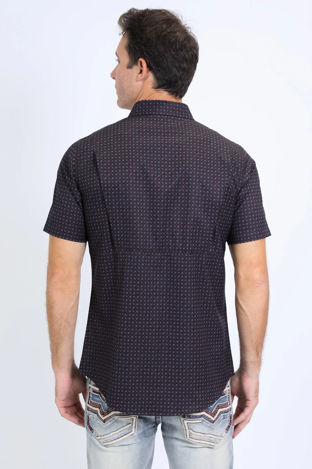 Mens Performance Western Short Sleeve Aztec Print Black Shirt Seasonal Wear