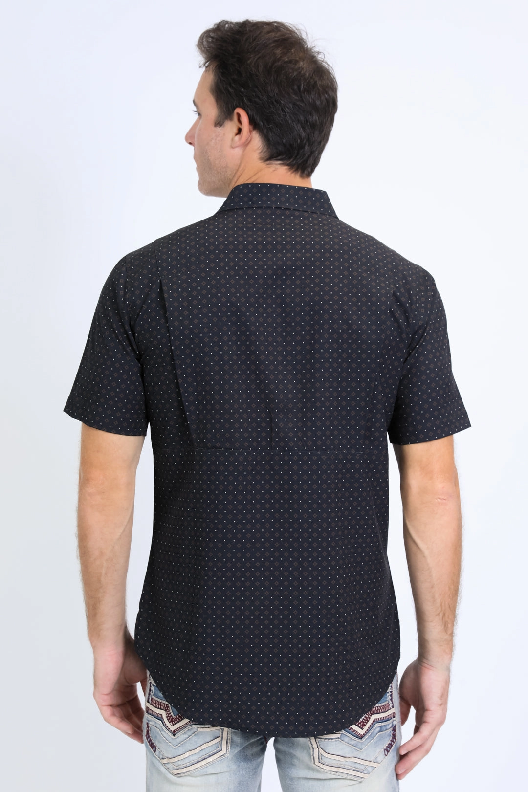 Neutral Colors Mens Performance Western Short Sleeve Aztec Print Black Shirt