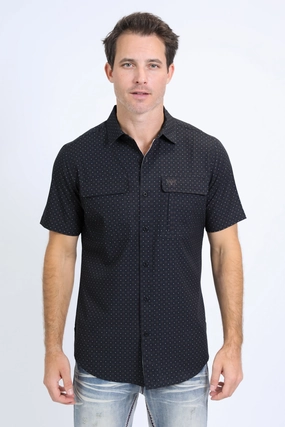 Mens Performance Western Short Sleeve Aztec Print Black Shirt Flexible Placket Structure Eco friendly materials