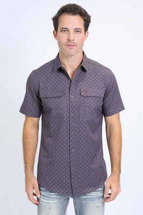 Mens Performance Western Short Sleeve Aztec Print Grey Shirt Practical Choice