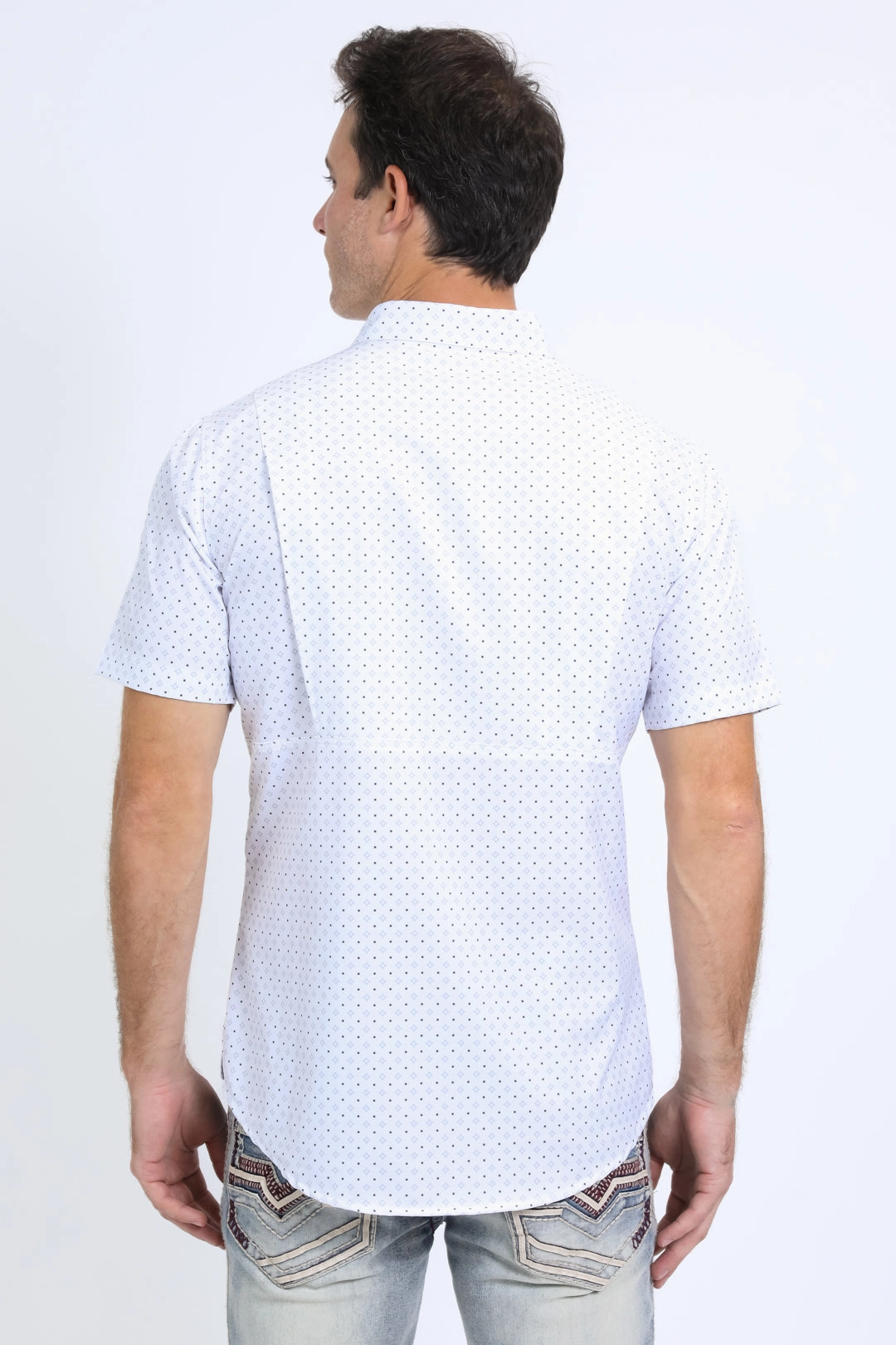 Mens Performance Western Short Sleeve Aztec Print White Shirt Work From Home