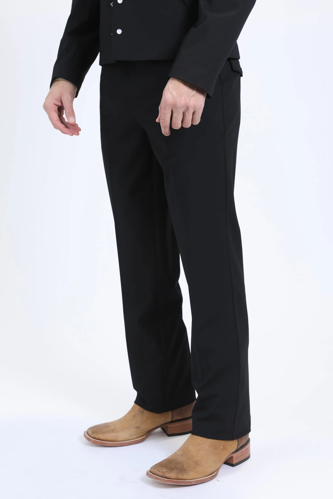 Mens Poly-Stretch Fit Western Black Suit Pants Elegant Pants clean look