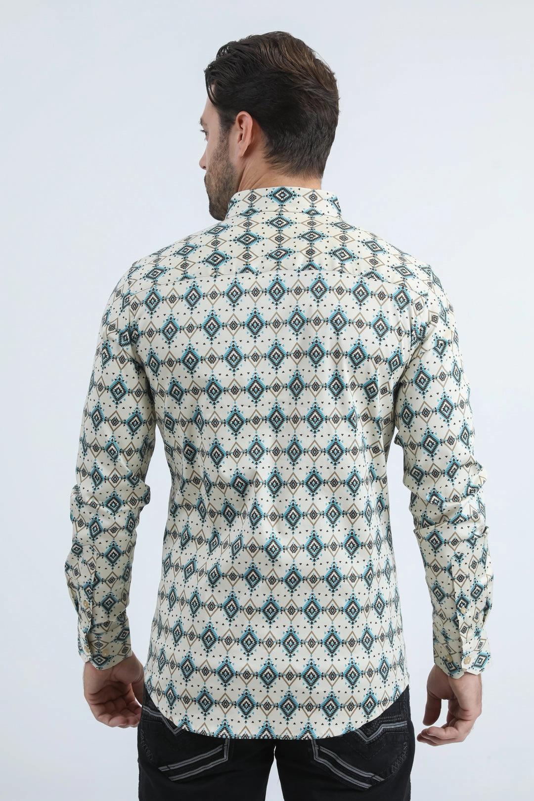 Versatile Design Mens Satin Cotton/Spandex Modern Fit Long Sleeve Beige Shirt