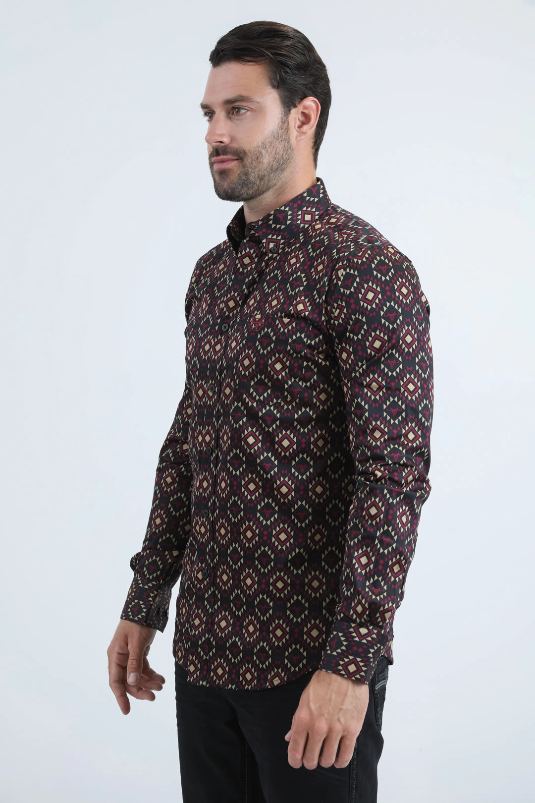 Mens Satin Cotton/Spandex Modern Fit Long Sleeve Black Shirt Non Irritating Seams