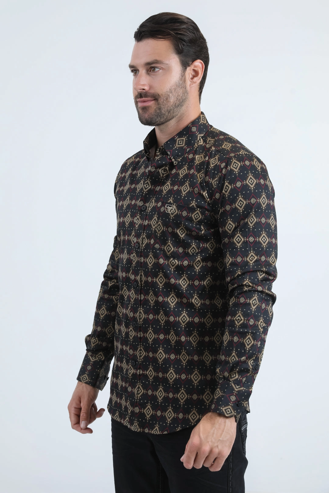 Mens Satin Cotton/Spandex Modern Fit Long Sleeve Black Shirt Ethical production Stretch Material