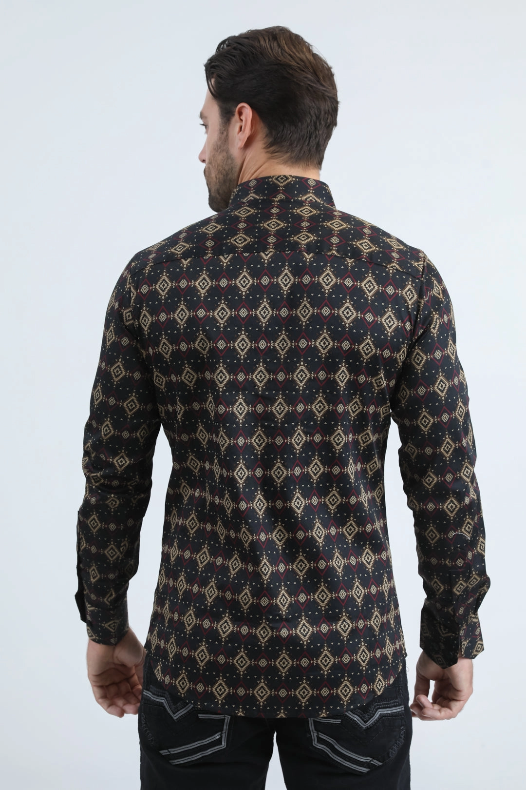 Ombre look No Bulk Layering System Mens Satin Cotton/Spandex Modern Fit Long Sleeve Black Shirt