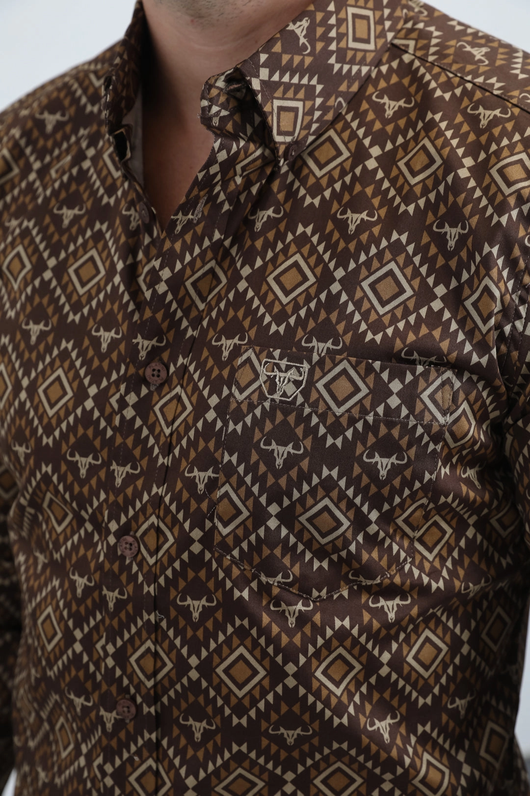 Mens Satin Cotton/Spandex Modern Fit Long Sleeve Brown Shirt Long Sleeve Organic Cotton