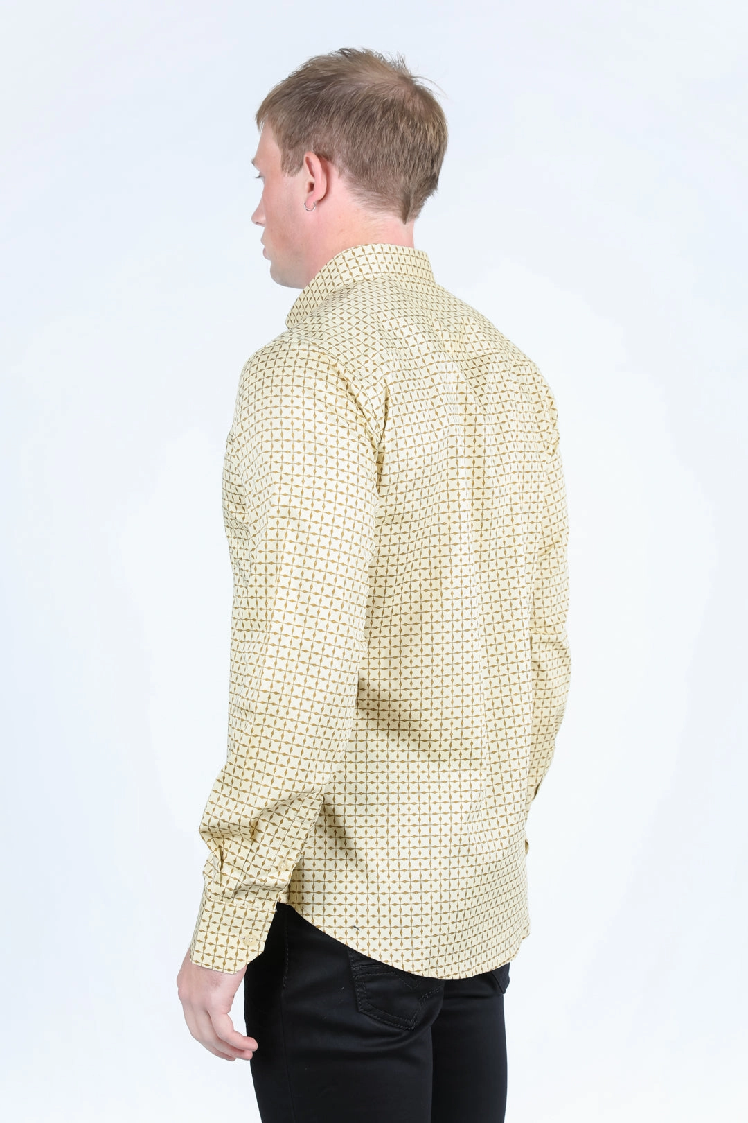 Urban Style Weekend Casual Mens Satin Cotton/Spandex Modern Fit Long Sleeve Shirt - Beige