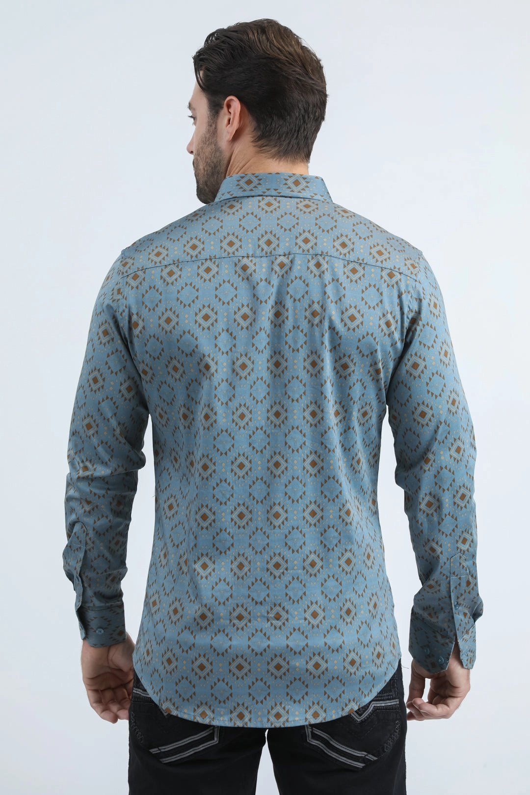 Mens Satin Cotton/Spandex Modern Fit Long Sleeve Slate Shirt Smooth Texture Flexible Material