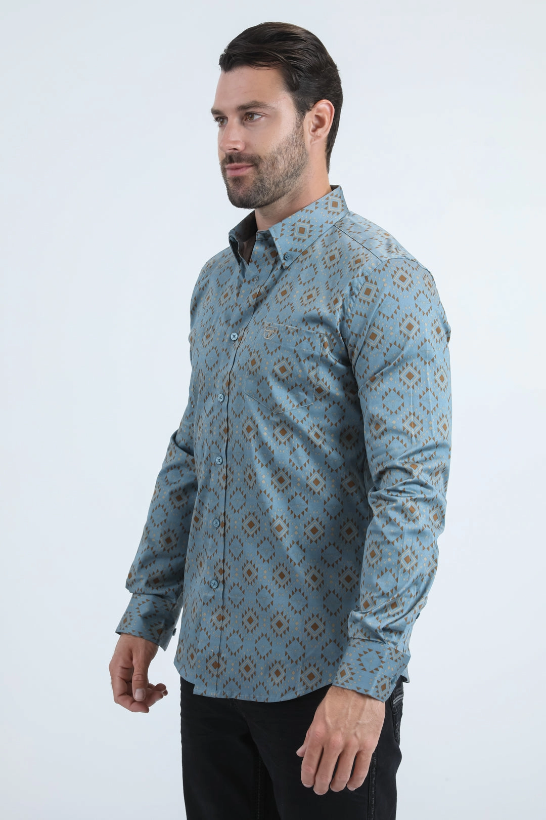 Modern Look Mens Satin Cotton/Spandex Modern Fit Long Sleeve Slate Shirt