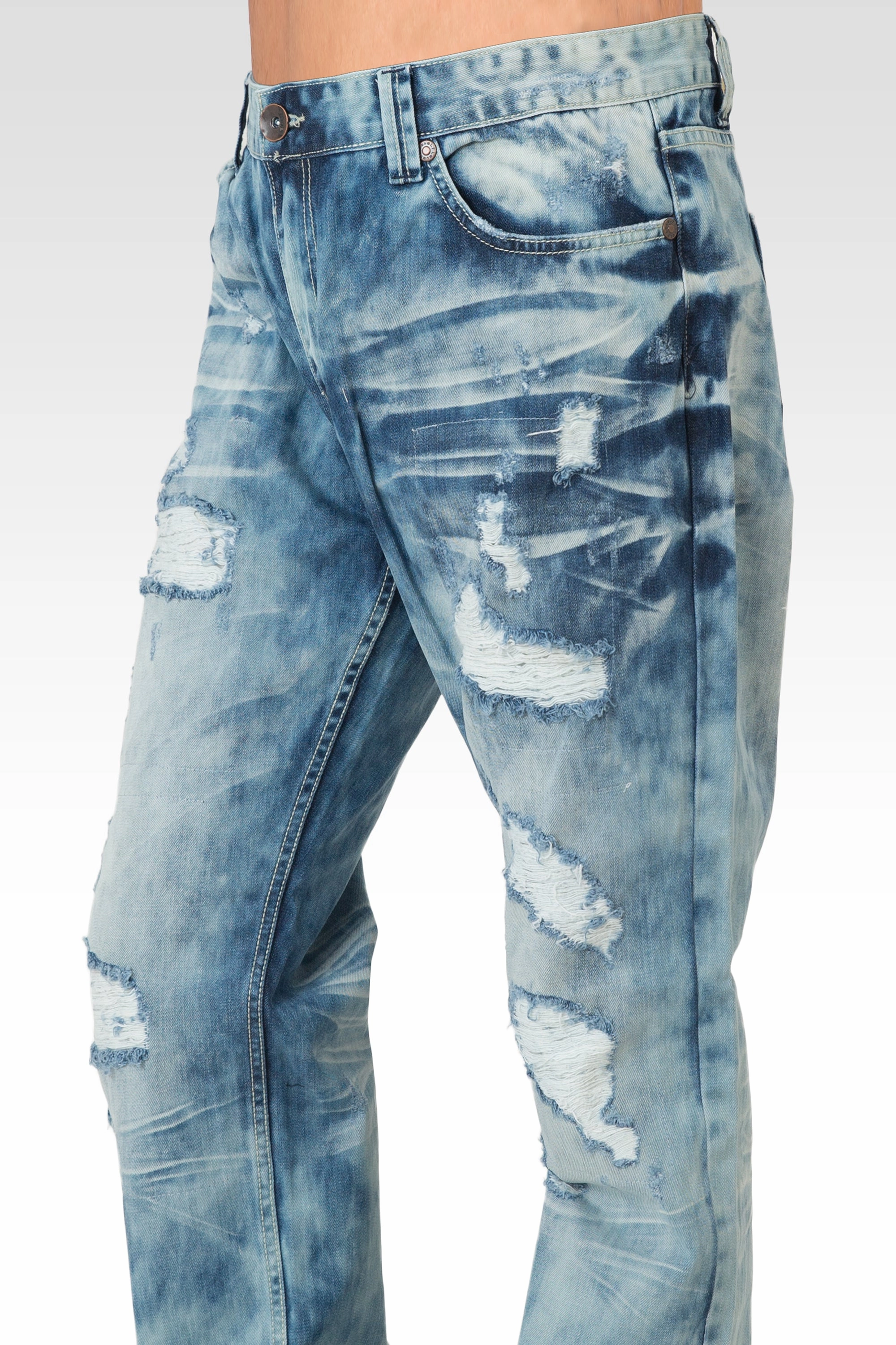 RipstopFabric HighNeckStyle Mens Slim Straight Bleach Washed Distressed Premium Denim Jeans