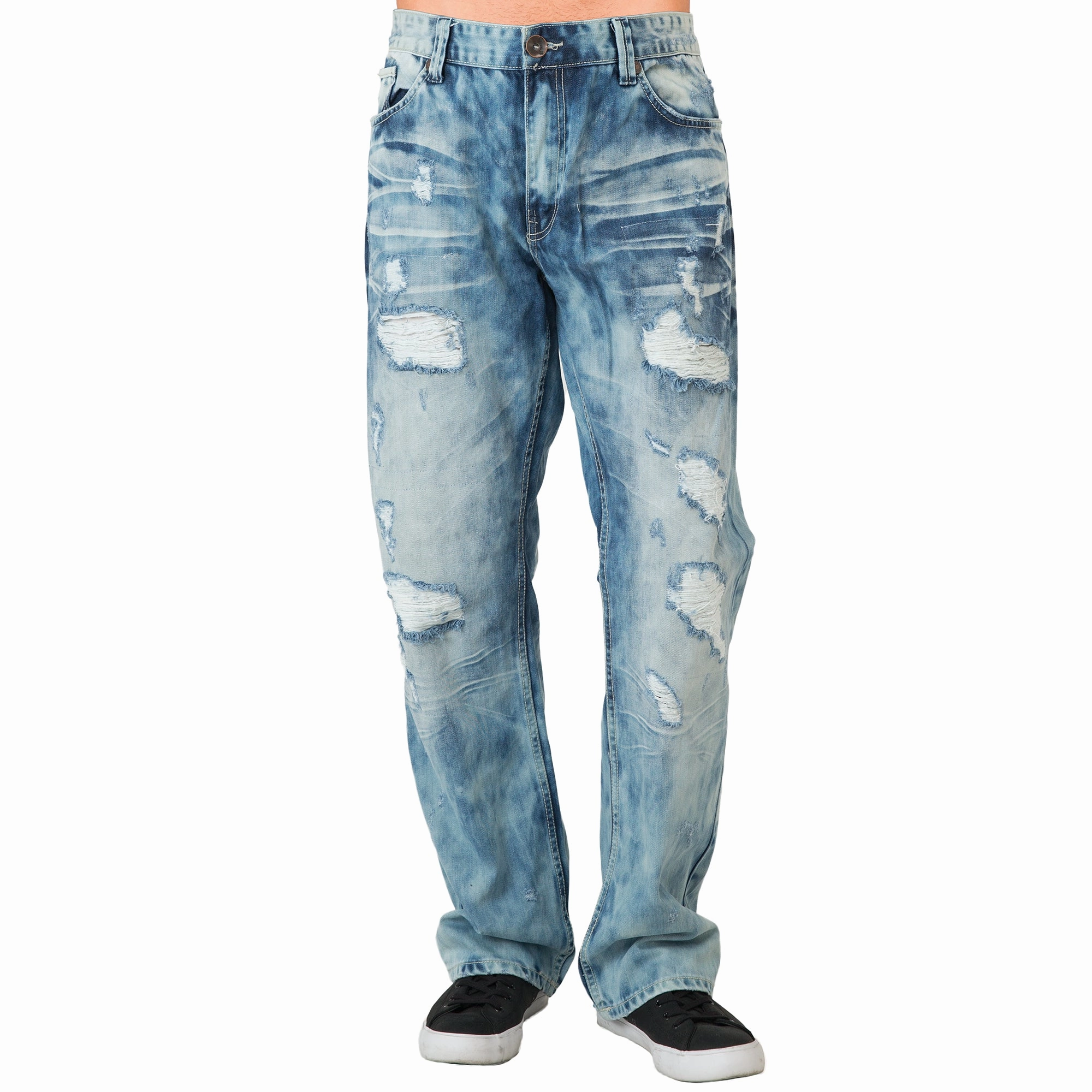 River Flow Mens Slim Straight Bleach Washed Distressed Premium Denim Jeans