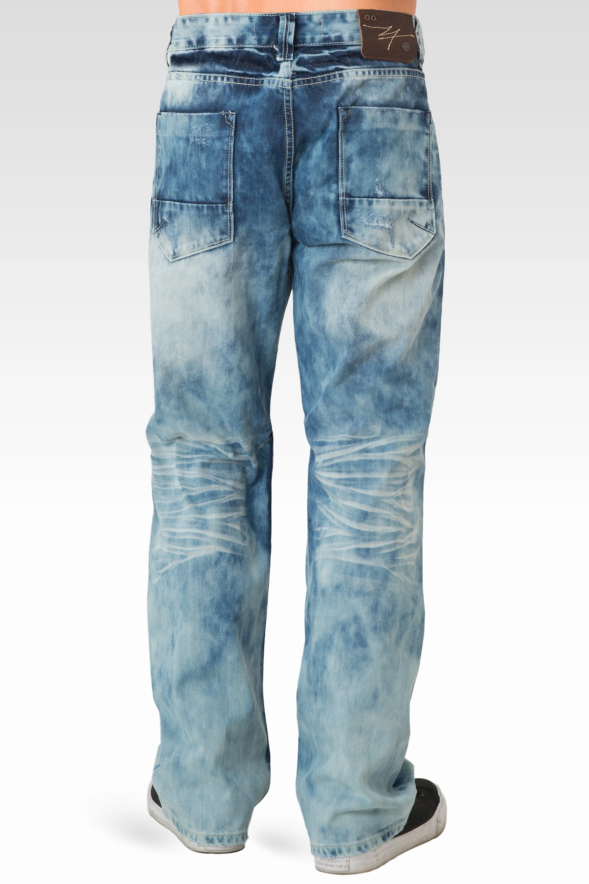 Scandi Clean Mens Slim Straight Bleach Washed Distressed Premium Denim Jeans