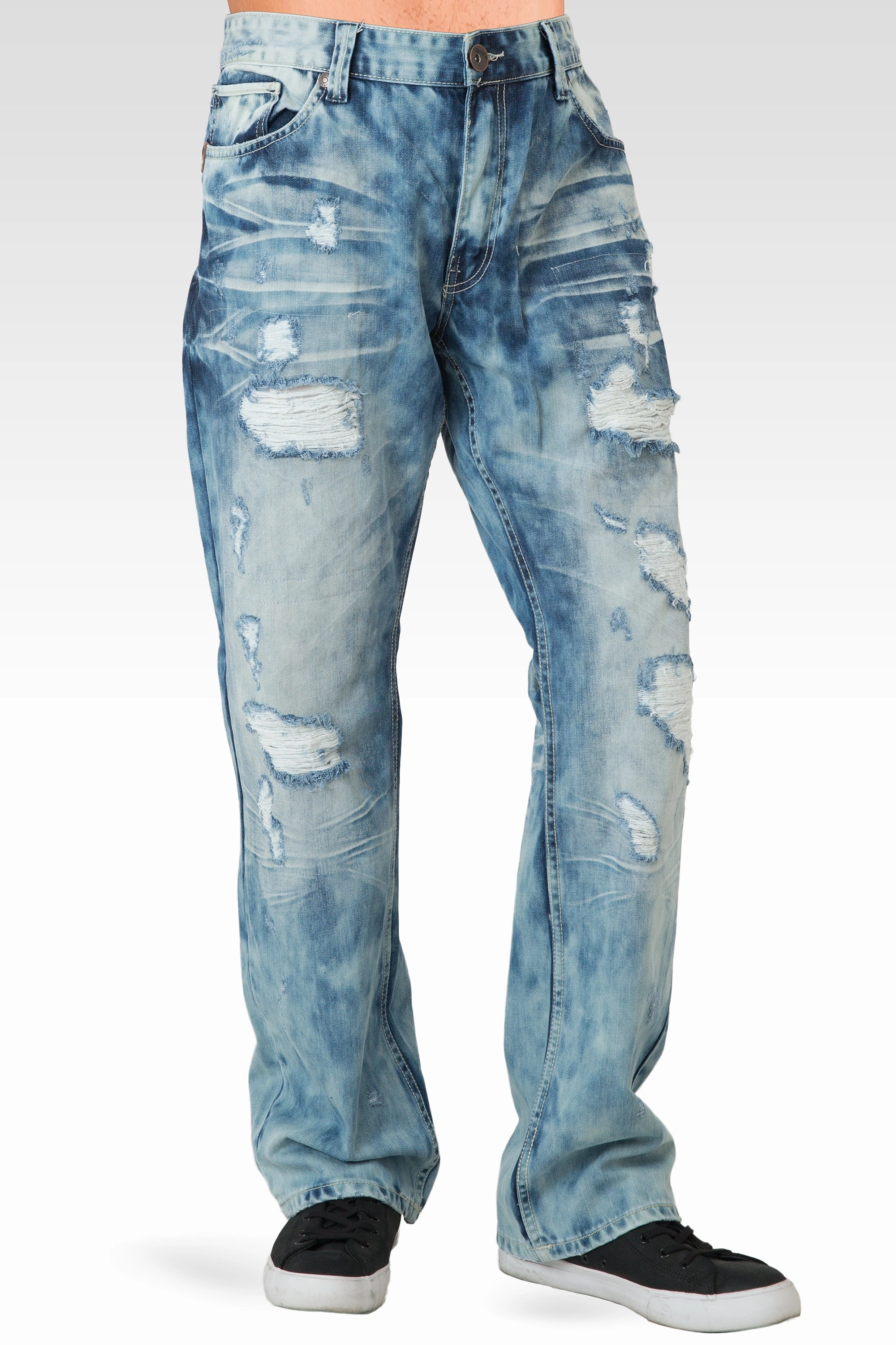 Mens Slim Straight Bleach Washed Distressed Premium Denim Jeans Trendy Look