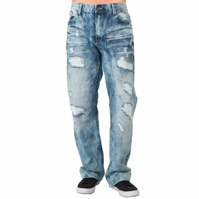 River Flow Mens Slim Straight Bleach Washed Distressed Premium Denim Jeans