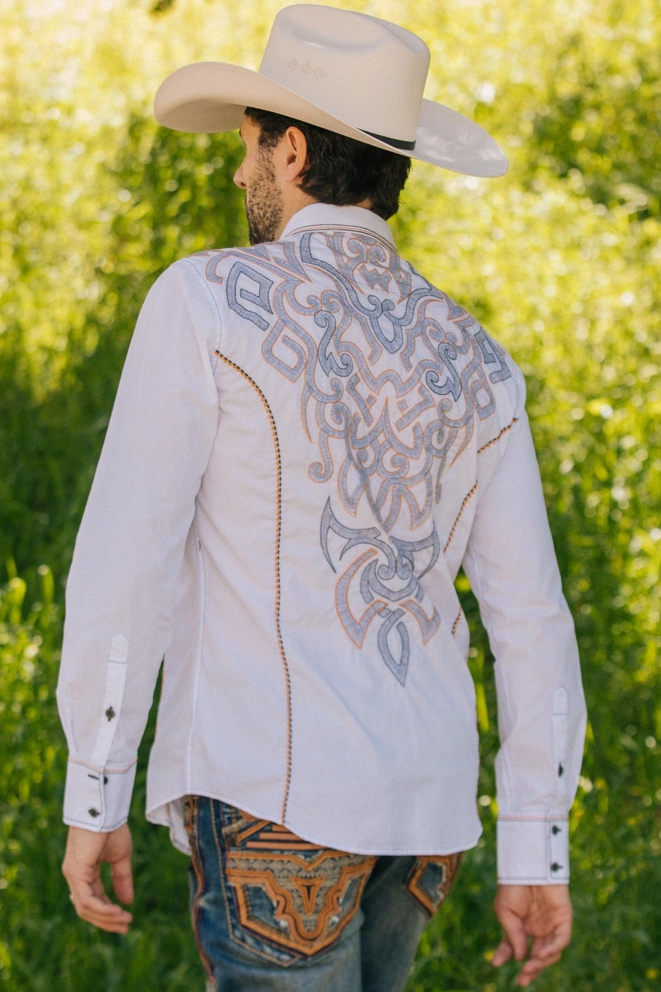 Tailored Fit First Date Mens Vintage Washed 2-tone Embroidery Modern Fit Stretch Shirt