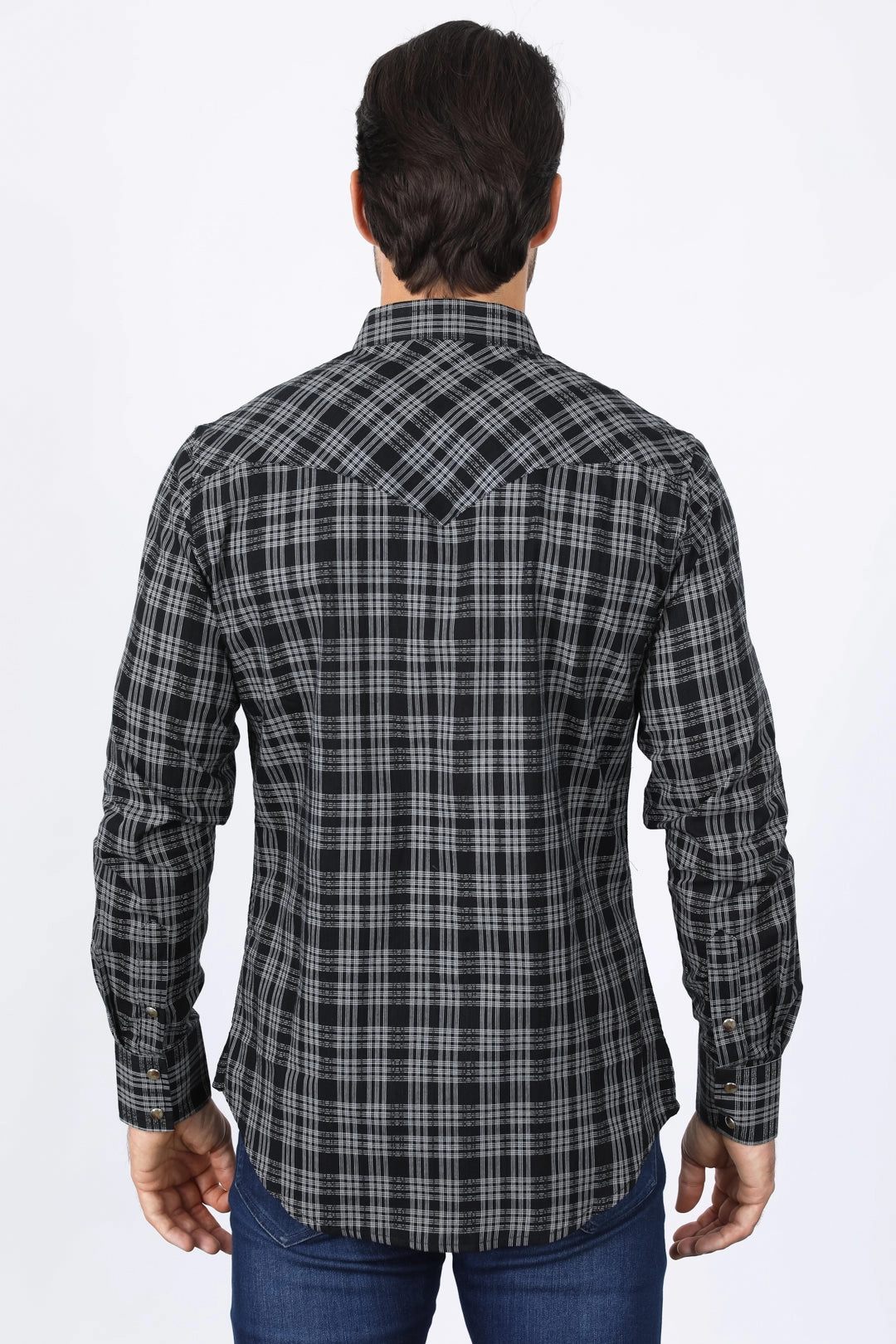 Work-to-Weekend Mens Western Checkered Black Long Sleeve Shirts