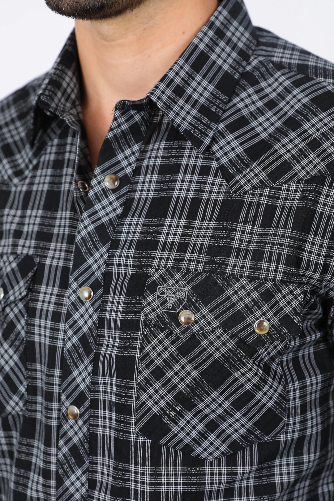 Neutral Shade Mens Western Checkered Black Long Sleeve Shirts