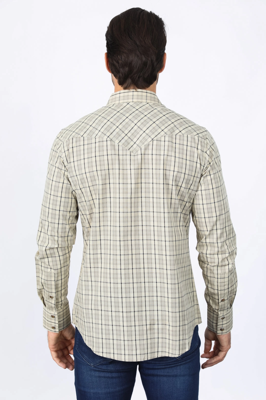 Mens Western Checkered Khaki Long Sleeve Shirts Rooftop Bar All day wearability
