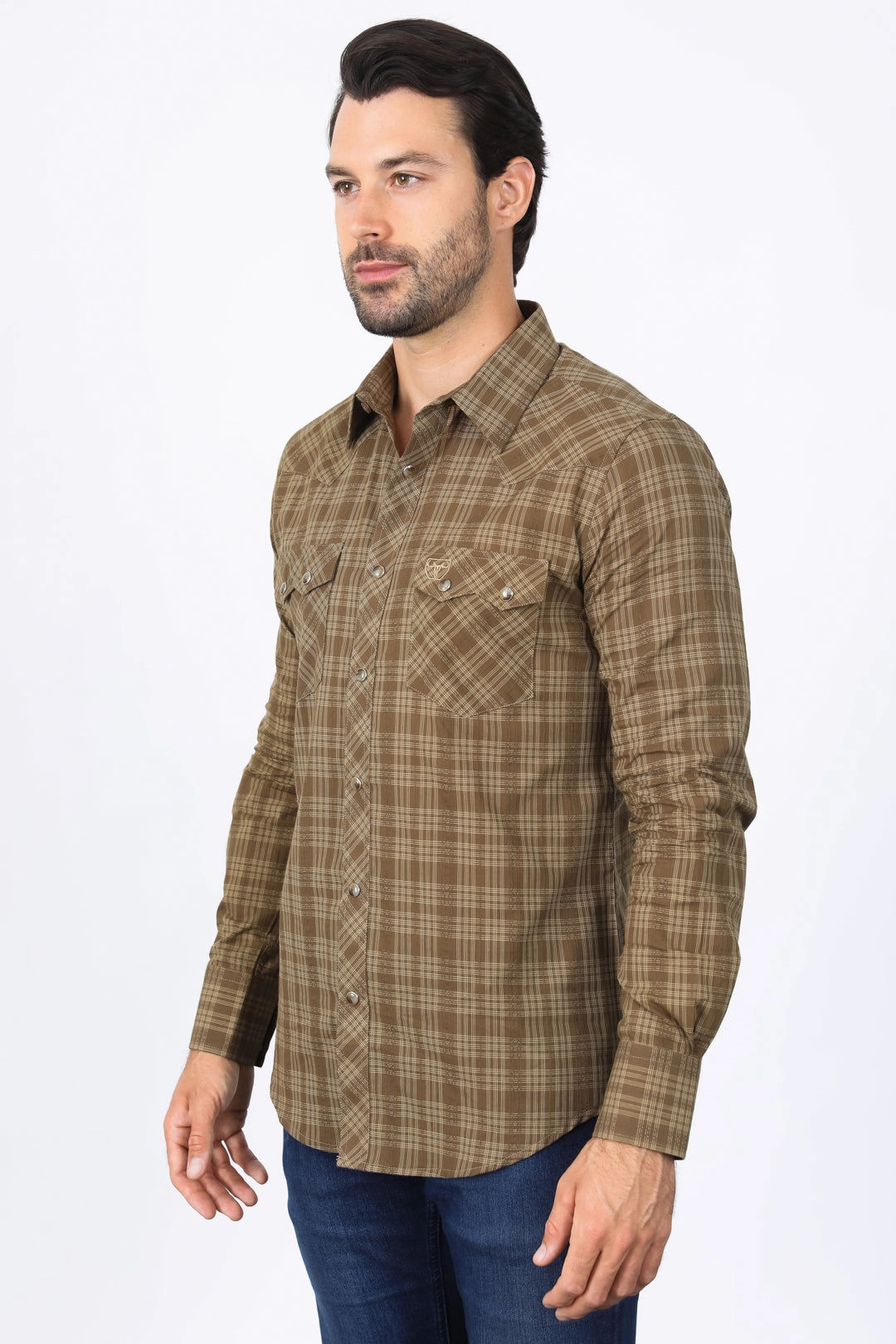 Mens Western Checkered Light Brown Long Sleeve Shirts Tall Option Plus size option