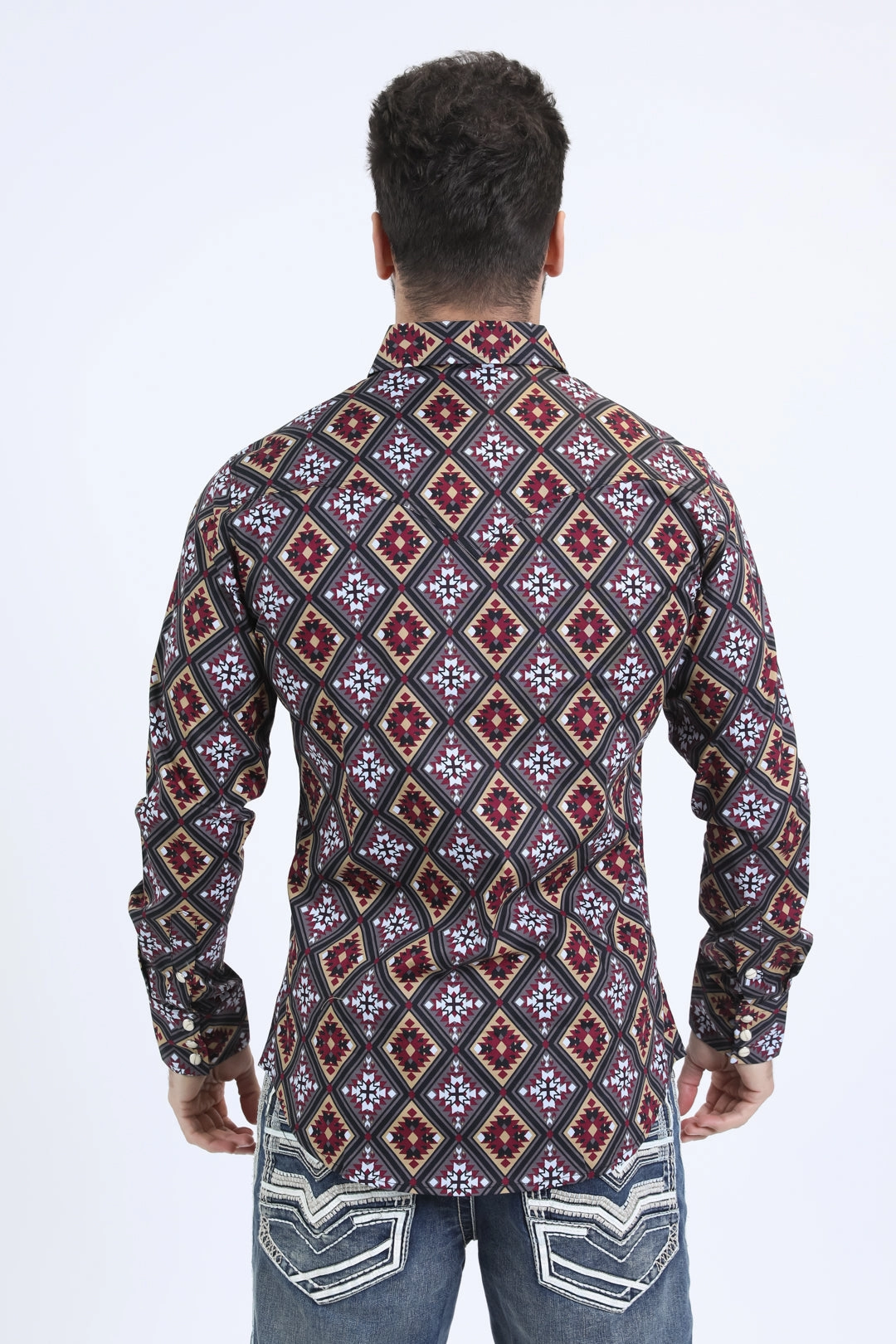 Mens Western Modern Fit Cotton/Spandex Long Sleeve Black Shirt with Snaps Retro Vibe