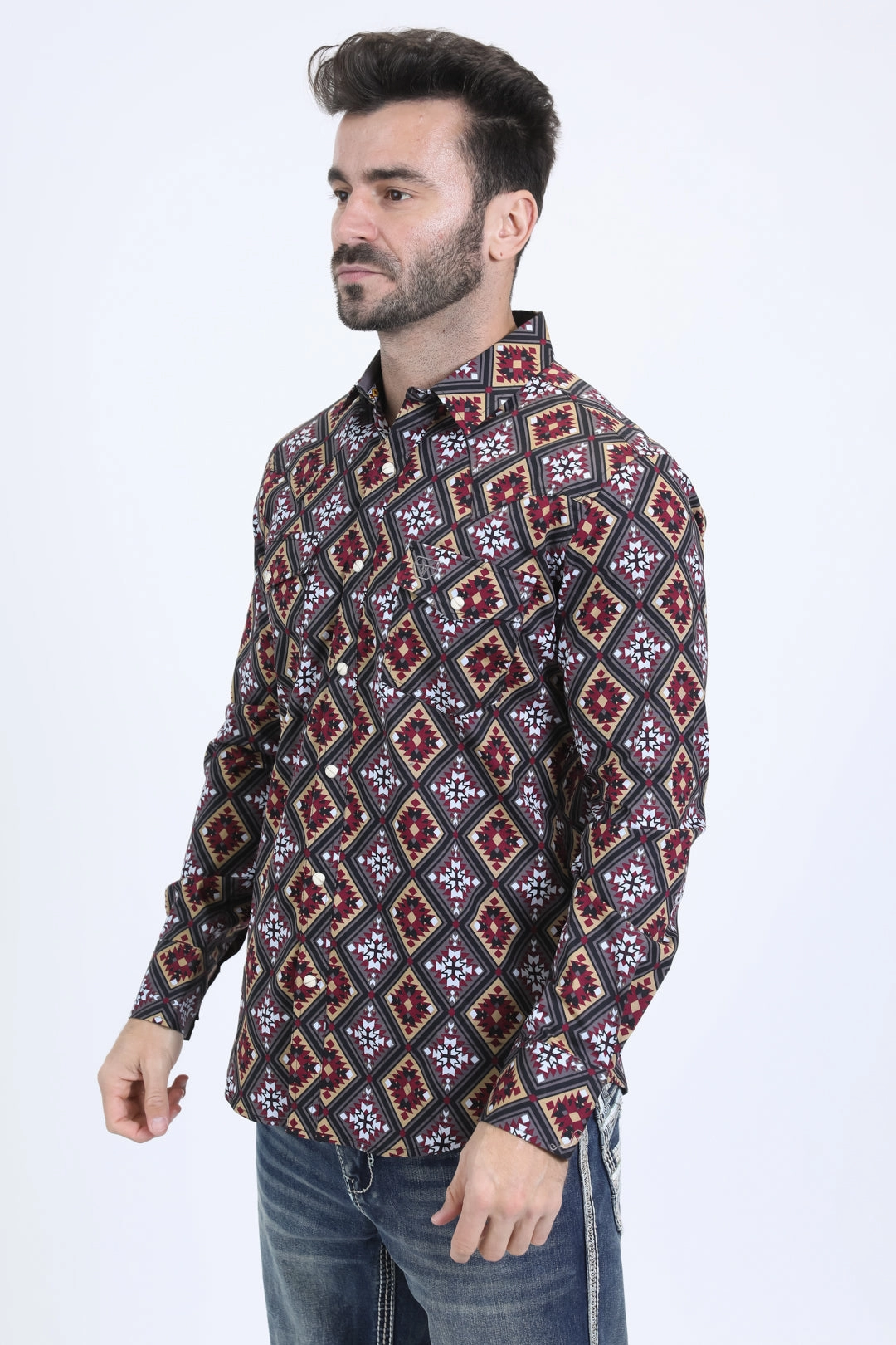 Bamboo Fiber Blend Breathable Fit Mens Western Modern Fit Cotton/Spandex Long Sleeve Black Shirt with Snaps