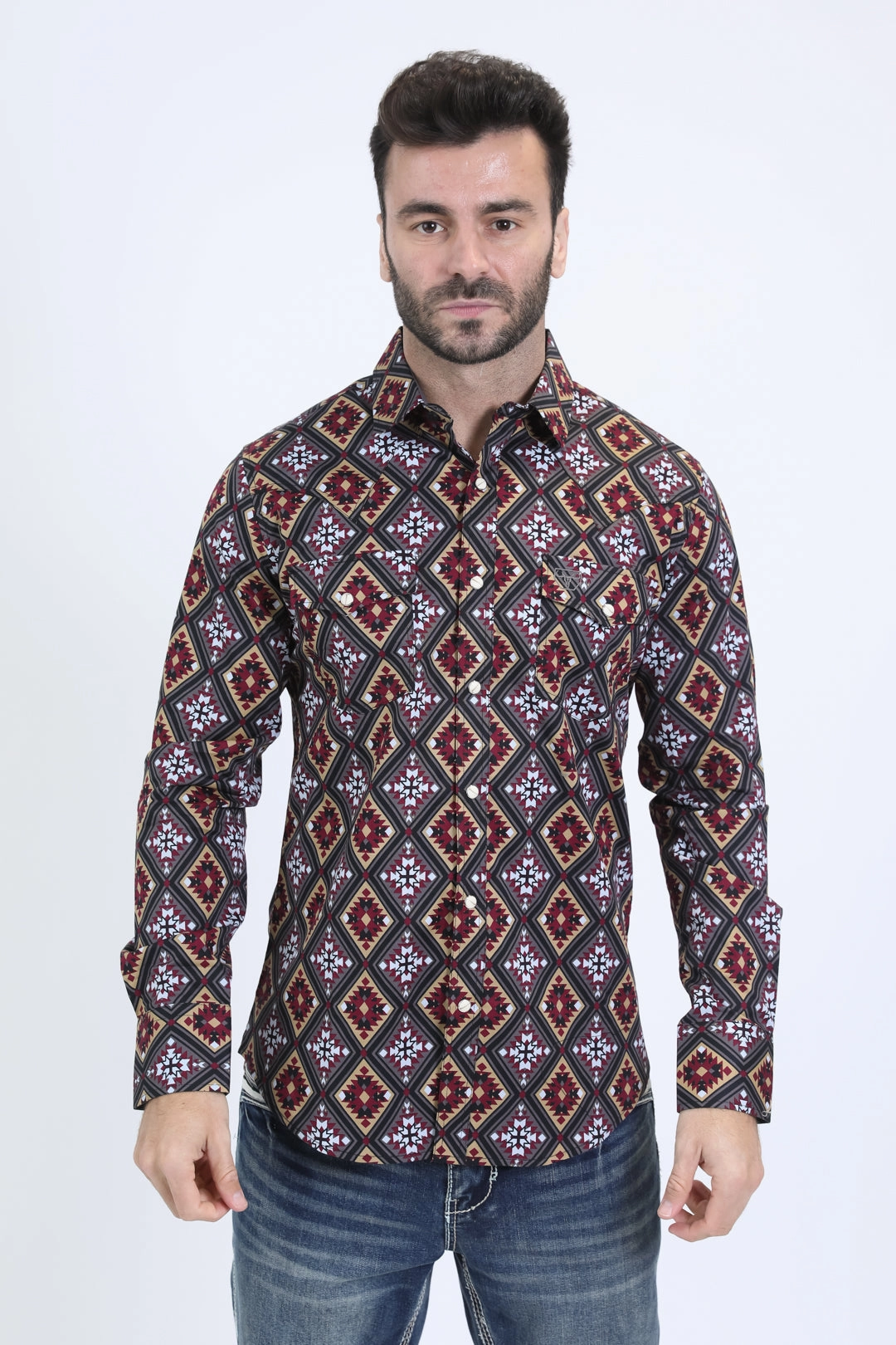 No Chafe Edging Mens Western Modern Fit Cotton/Spandex Long Sleeve Black Shirt with Snaps