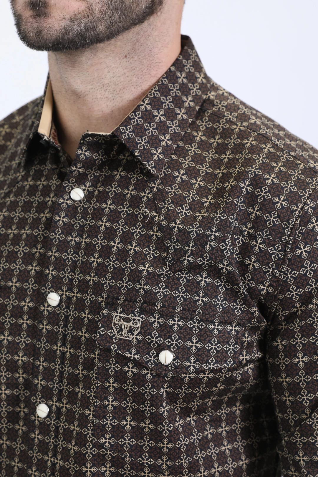 Mens Western Modern Fit Cotton/Spandex Long Sleeve Black Shirt with Snaps Double Stitched Hems Tall Length