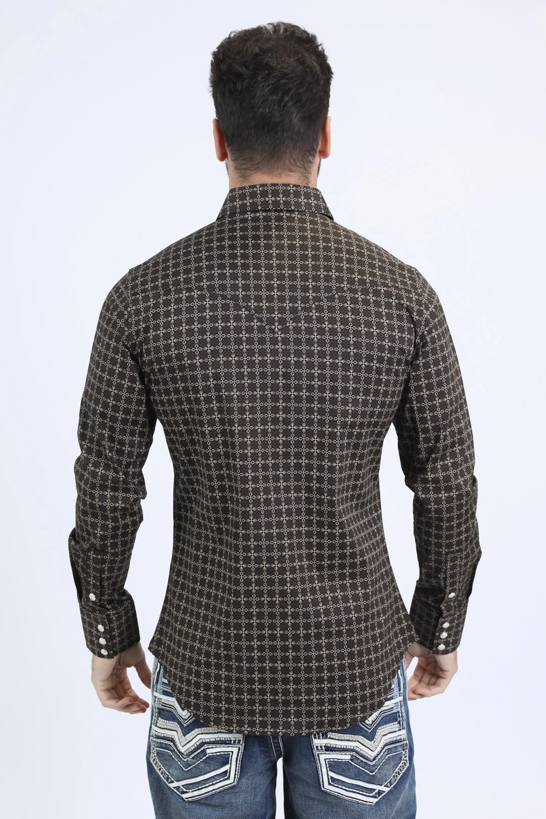 Winter Layering Mens Western Modern Fit Cotton/Spandex Long Sleeve Black Shirt with Snaps