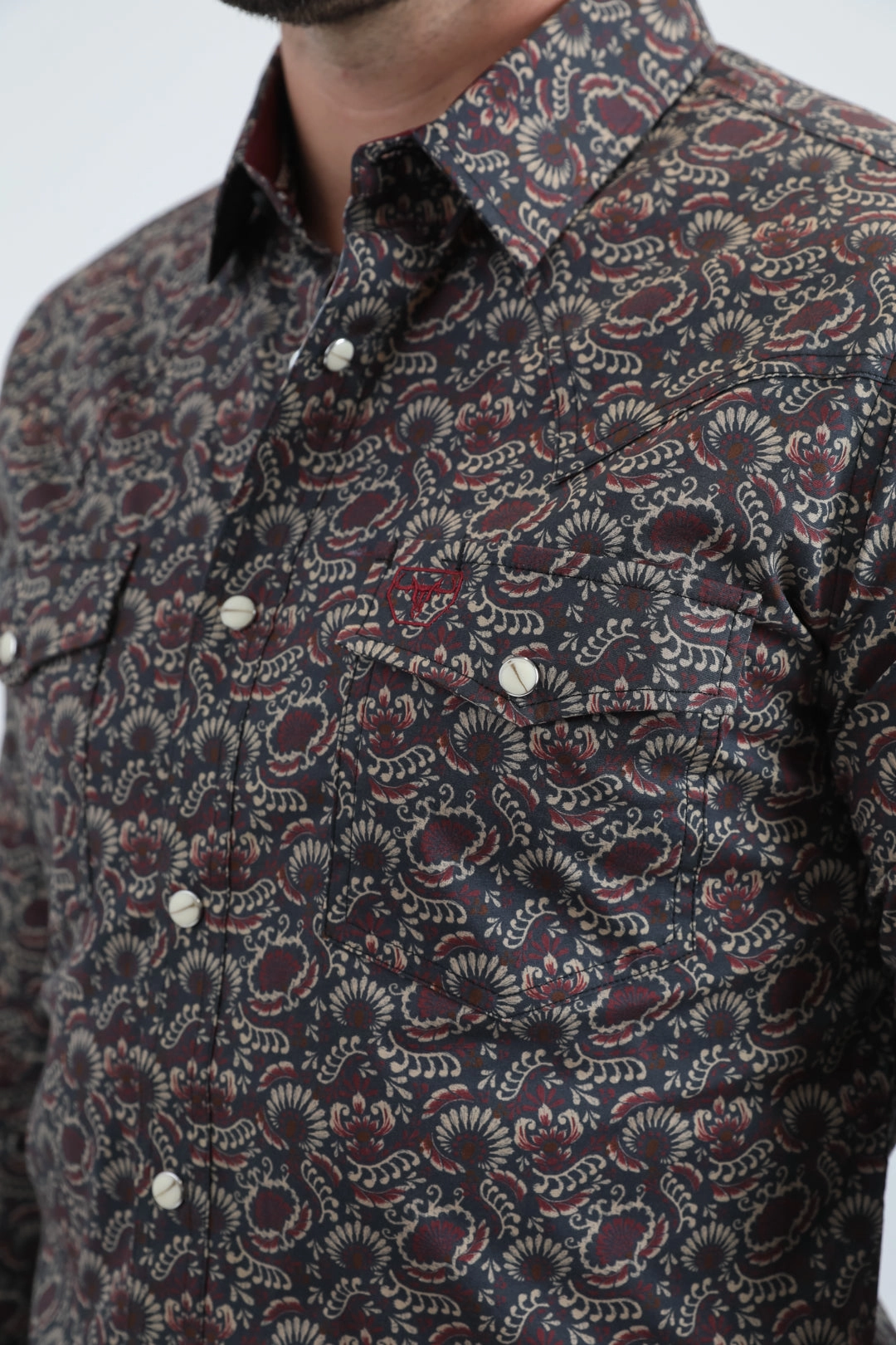 Mens Western Modern Fit Cotton/Spandex Long Sleeve Black Shirt with Snaps Fashion Comfort