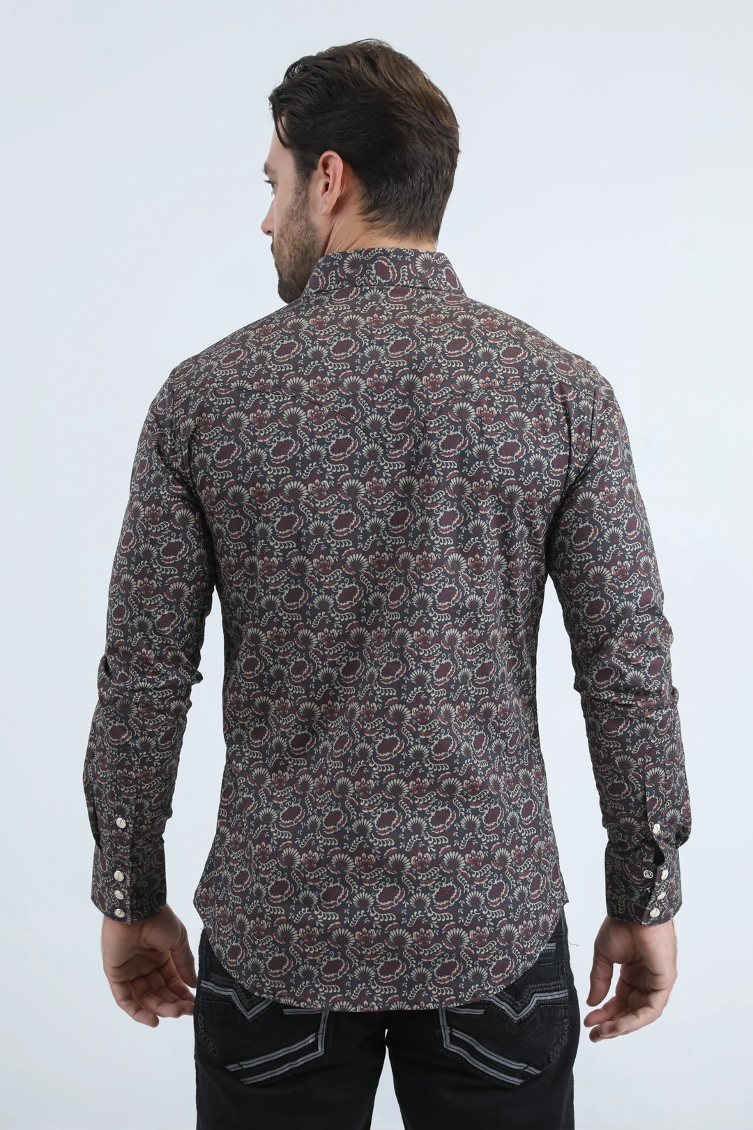 Mens Western Modern Fit Cotton/Spandex Long Sleeve Black Shirt with Snaps Fashion Comfort Compact Packing