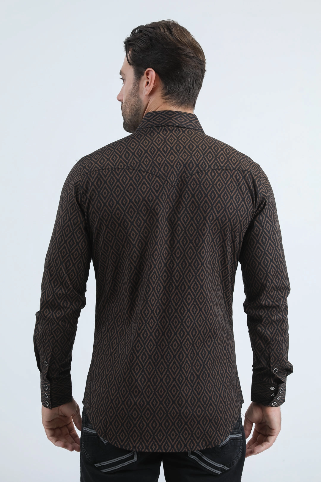 Water Repellent Finish Mens Western Modern Fit Cotton/Spandex Long Sleeve Black Shirt with Snaps