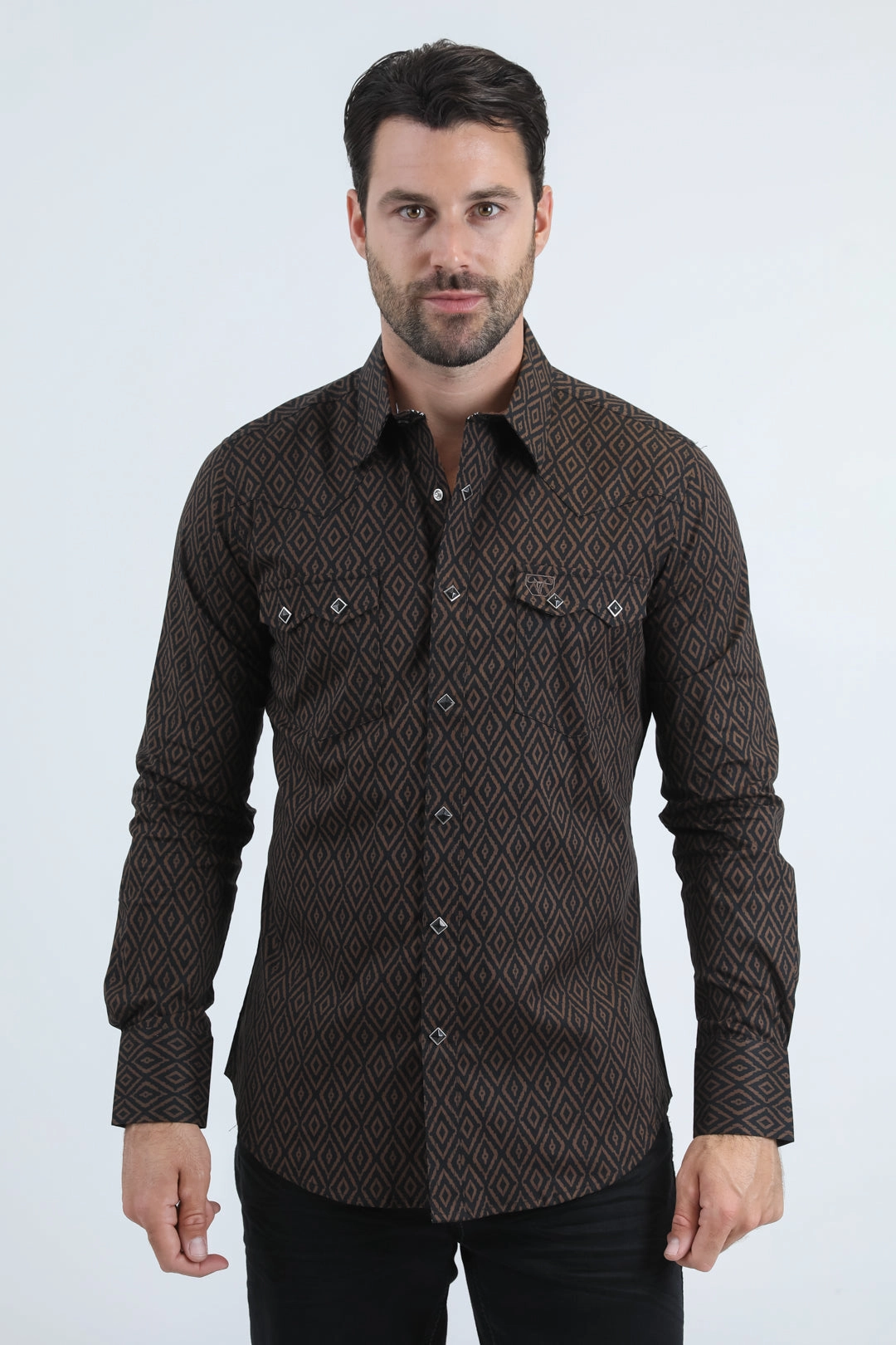 UV Protective Coating Effortless Comfort Mens Western Modern Fit Cotton/Spandex Long Sleeve Black Shirt with Snaps