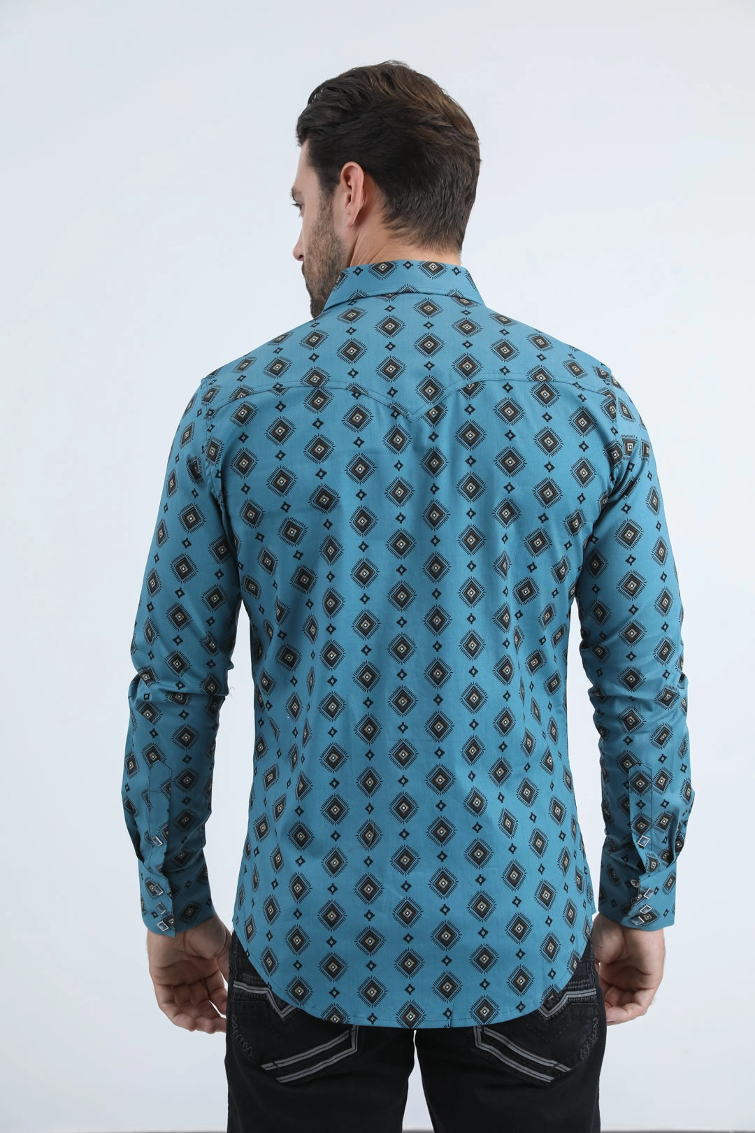 Mens Western Modern Fit Cotton/Spandex Long Sleeve Blue Shirt with Snaps Brunch Outfit Odor Control Technology