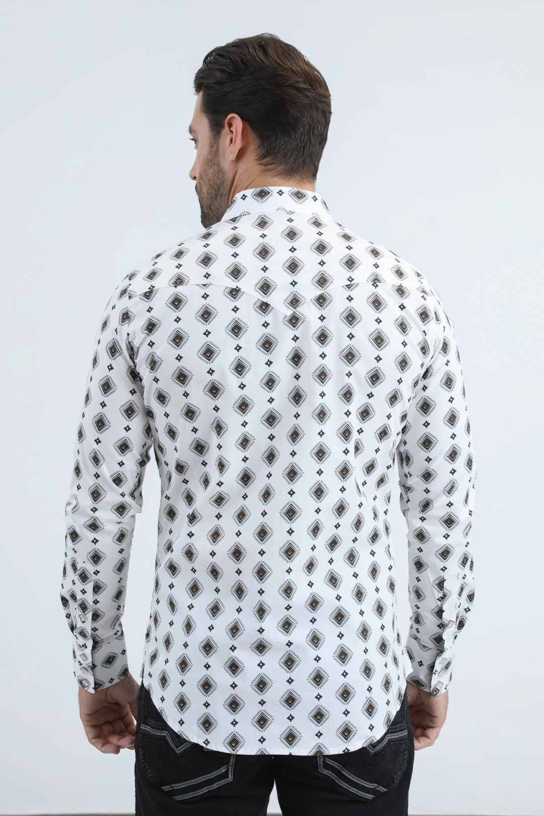 Mens Western Modern Fit Cotton/Spandex Long Sleeve Blue Shirt with Snaps Graduation Attire