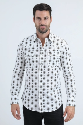 Mens Western Modern Fit Cotton/Spandex Long Sleeve Blue Shirt with Snaps Monochrome Palette Relaxed Look