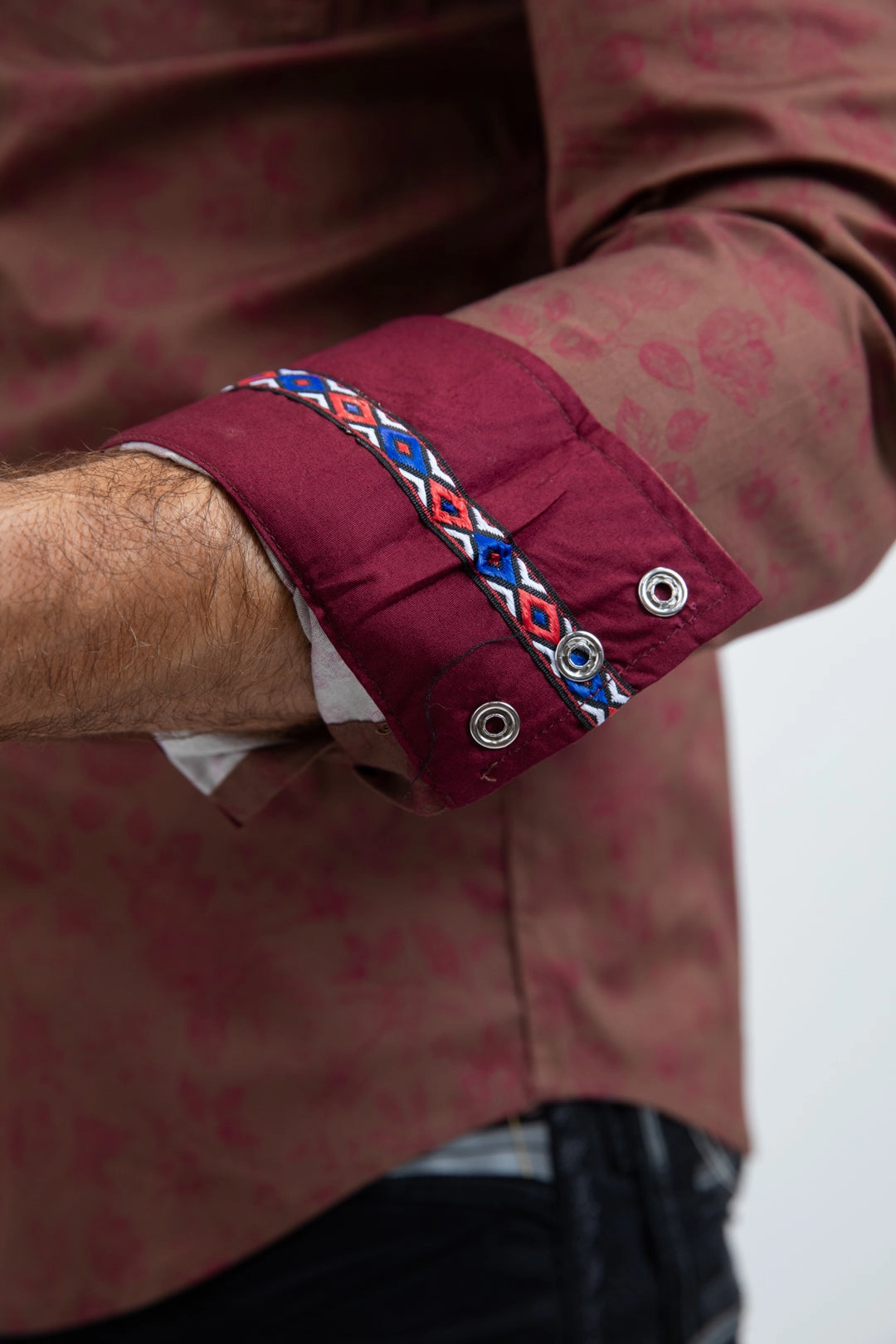 Mens Western Modern Fit Cotton/Spandex Long Sleeve Brown Shirt with Snaps Sustainable Manufacturing Process