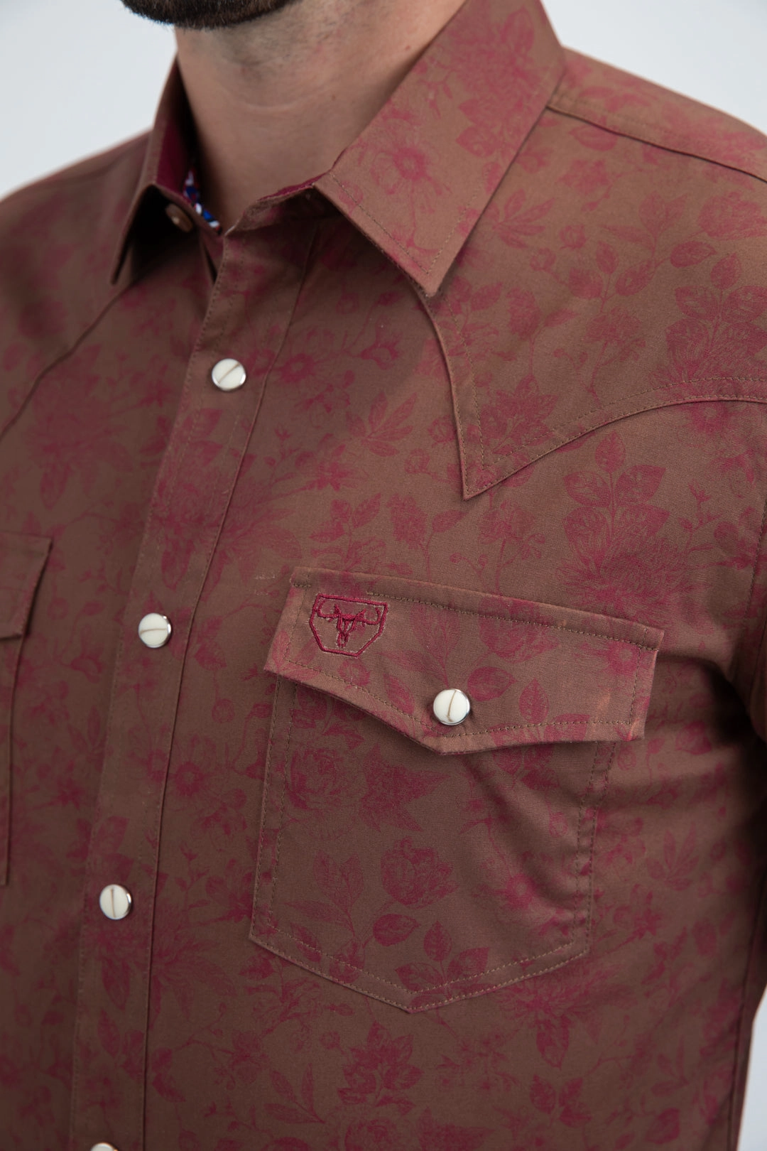 Mens Western Modern Fit Cotton/Spandex Long Sleeve Brown Shirt with Snaps Sleepwear All day wearability