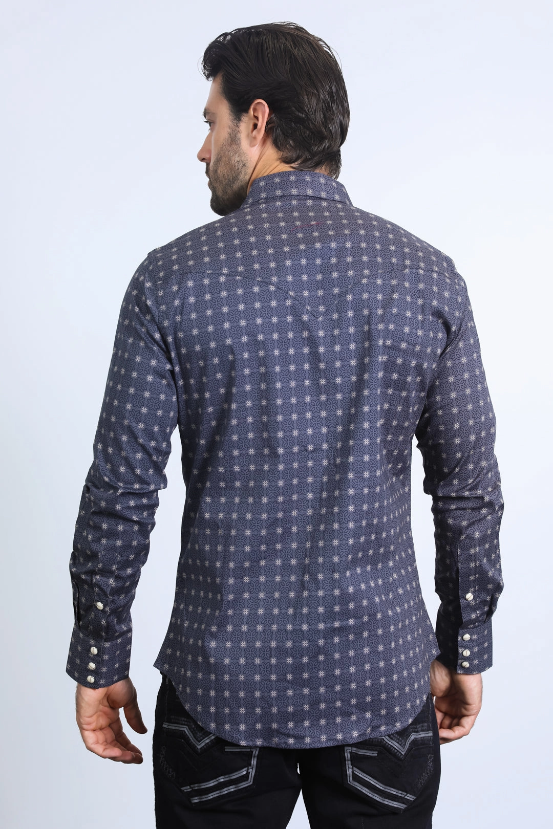 Mens Western Modern Fit Cotton/Spandex Long Sleeve Charcoal Shirt with Snaps Active Layering Relaxed Vibe