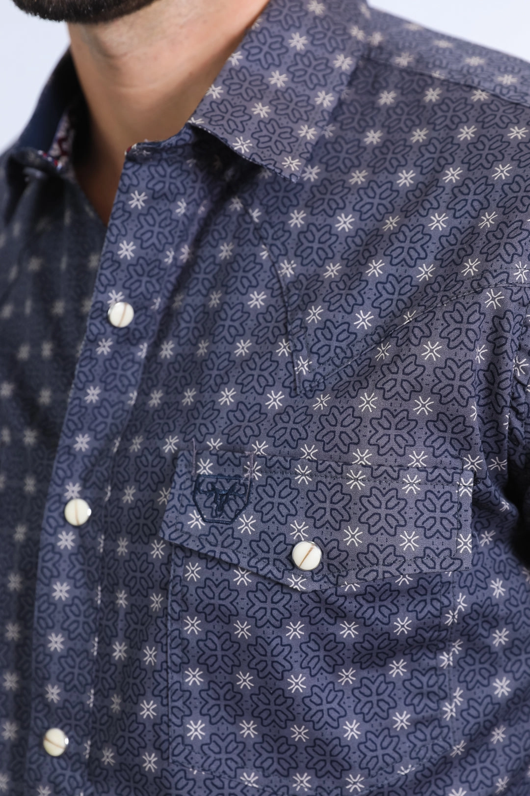 Mens Western Modern Fit Cotton/Spandex Long Sleeve Charcoal Shirt with Snaps Contrast Stitch Solid Hue