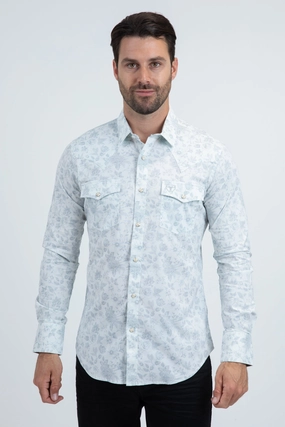 Traveler??s Choice Mens Western Modern Fit Cotton/Spandex Long Sleeve White Shirt with Snaps