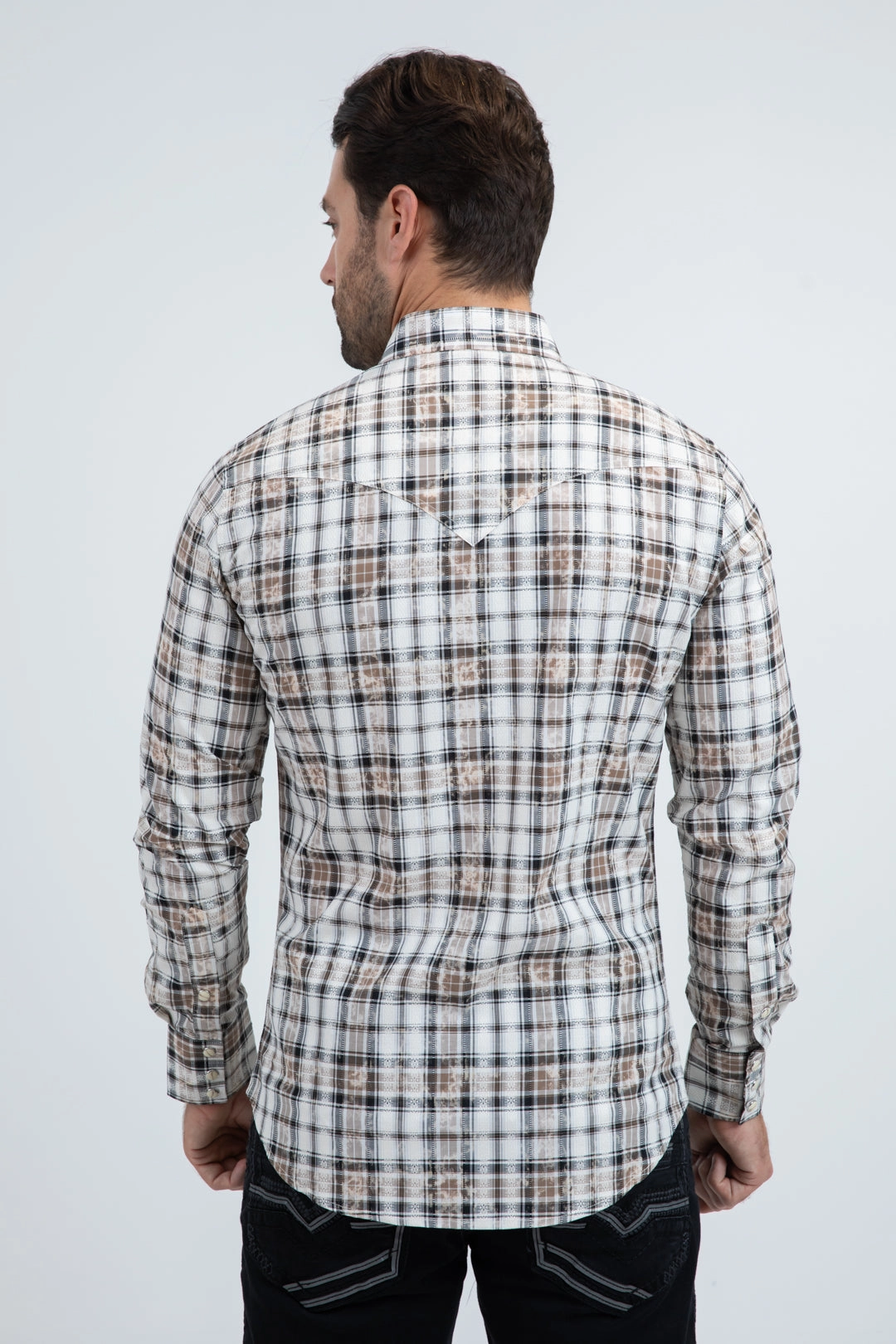 Mens Western Modern Fit Cotton/Spandex Long Sleeve White Shirt with Snaps Trendy Design Reinforced Side Vents