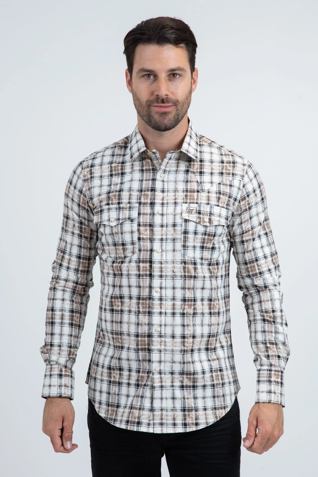 Hiking Gear Essential Layer Mens Western Modern Fit Cotton/Spandex Long Sleeve White Shirt with Snaps