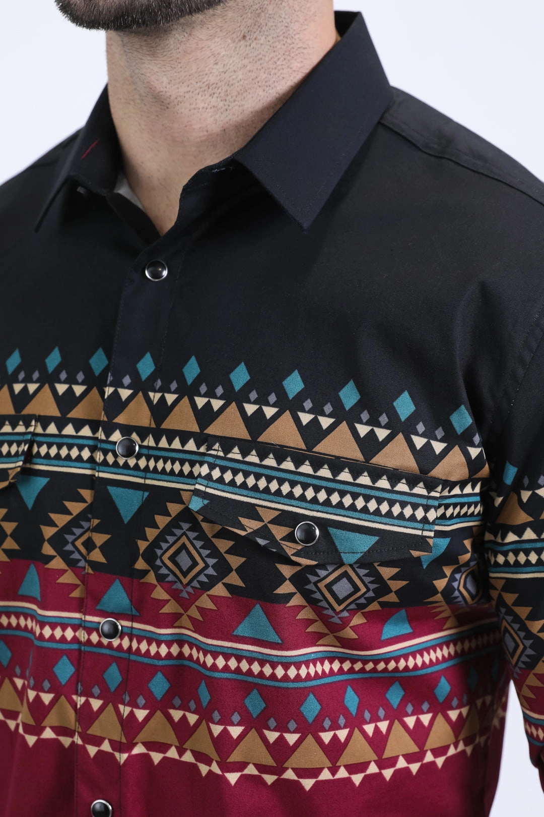 Unisex style Mens Western Modern Fit Cotton/Spandex Long Sleeve Wine Shirt with Snaps