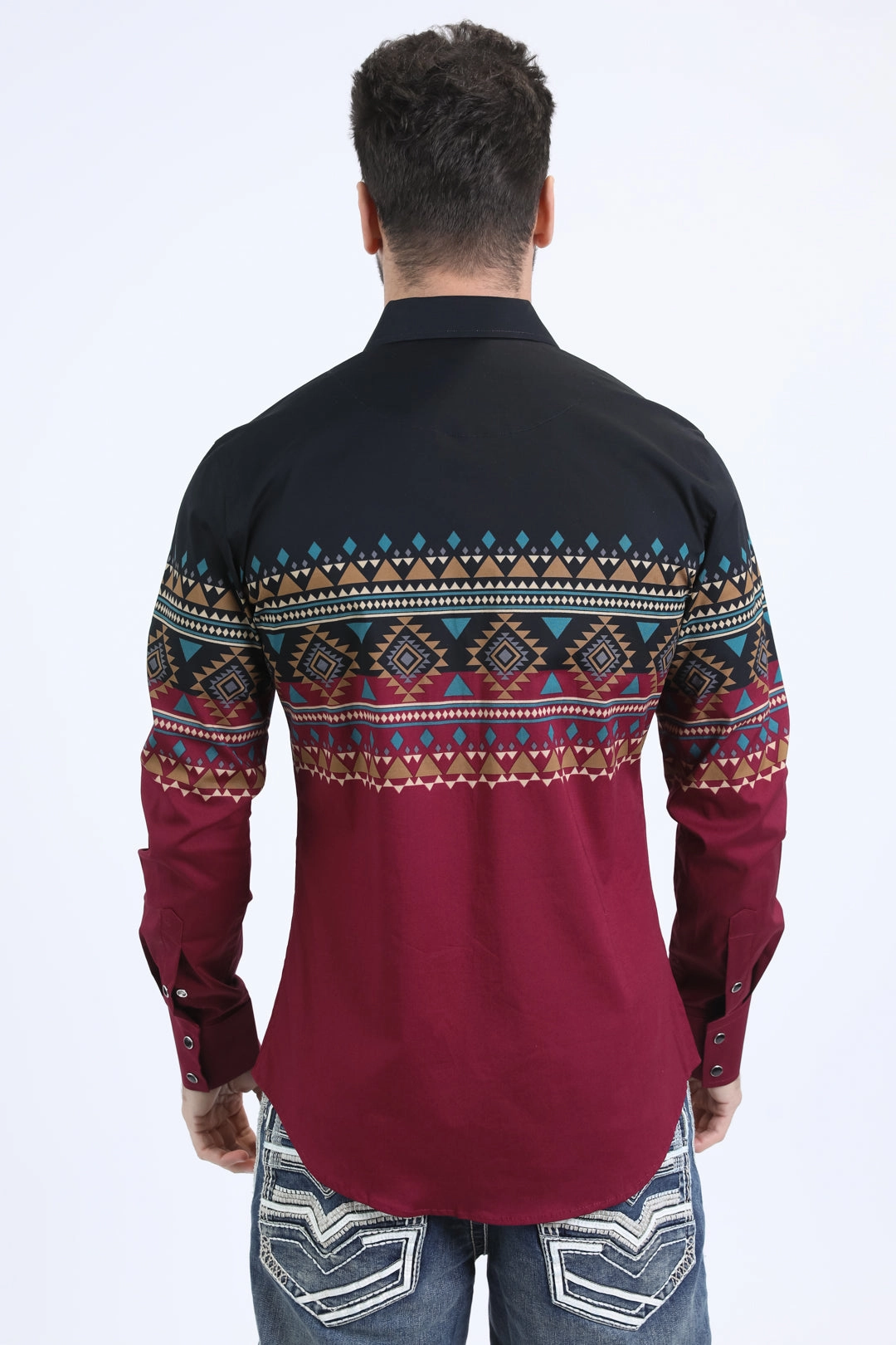 Mens Western Modern Fit Cotton/Spandex Long Sleeve Wine Shirt with Snaps Flex Fit Collar Tailored Fit