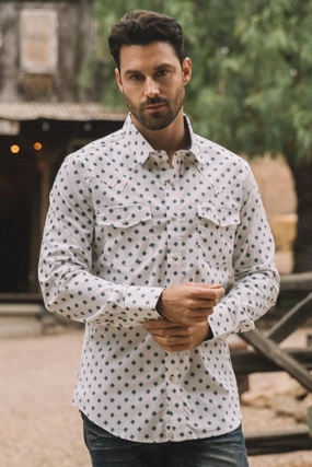 Mens Western Modern Fit White Long Sleeve Shirt with Snaps Active Fit Unisex wear