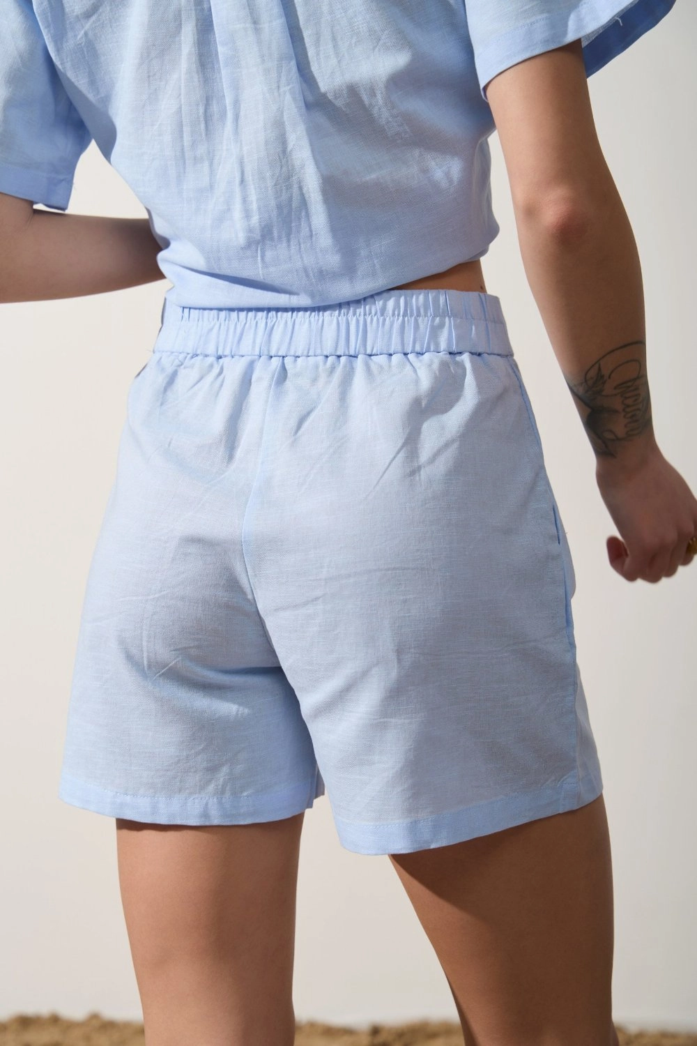Blue Linen Blend Shorts Motion Ready