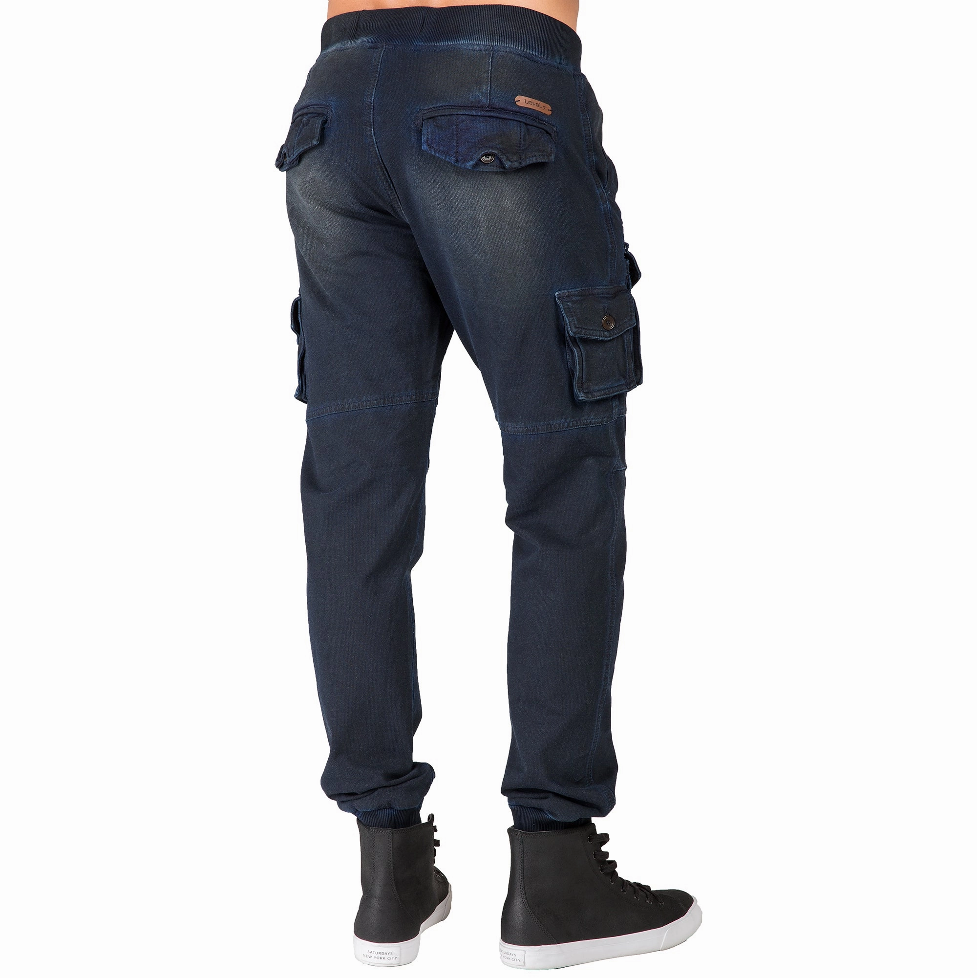 Midnight Vintage Premium Knit Denim Jogger Jeans Utility Cargo Zipper Pockets MoistureControlClothing